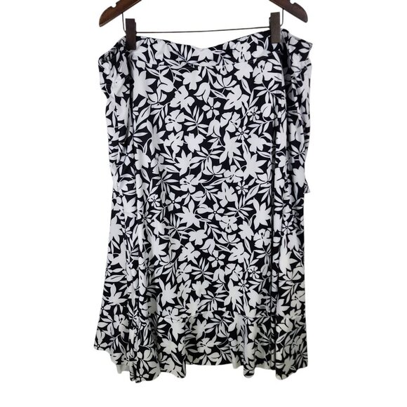 Lands' End Womens‎ Ruffle Hem Midi Cover-up Skirt Black Havana Floral Size 3X - Picture 4 of 9